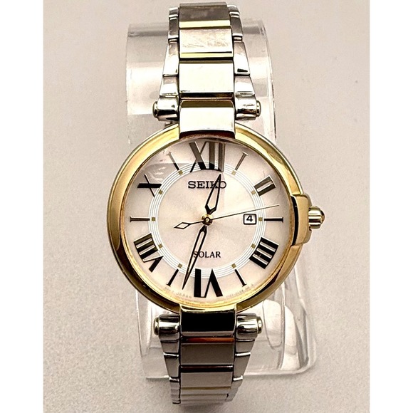 Seiko Accessories - Seiko Solar Women's Two Tone Watch V117-0CF0 Roman Numeral Date Bracelet